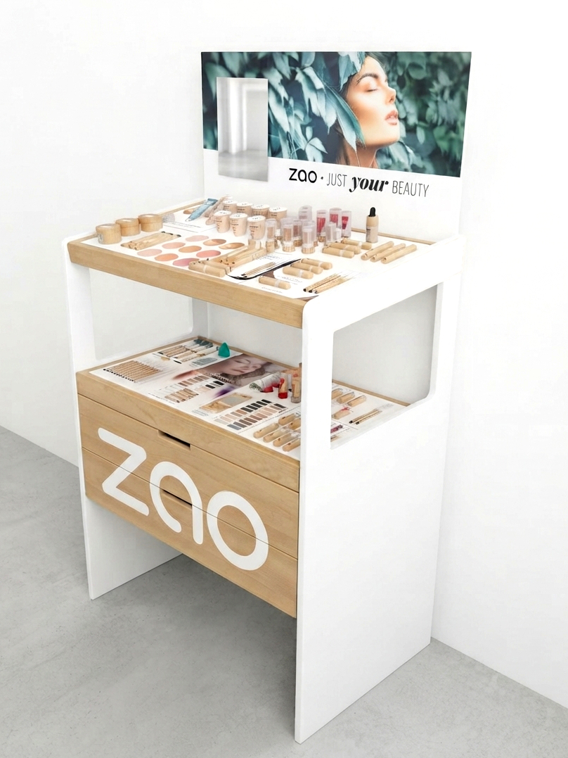 espositore legno cosmetici con cassetti